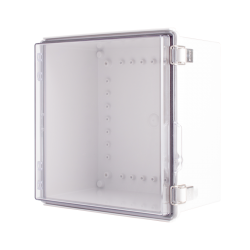 Plastic Enclosure, PC gray body & PC clear cover, P type for molded hinge & stainless steel latch, W11.81 x L11.81 x D7.09" size, IP67 (UL)