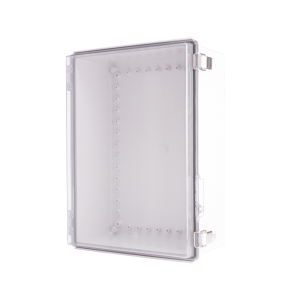 Plastic Enclosure, PC gray body & PC clear cover, P type for molded hinge & stainless steel latch, W11.81 x L15.75 x D5.91" size, IP67(UL)