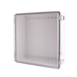 Plastic Enclosure, PC gray body & PC clear cover, P type for molded hinge & stainless steel latch, W13.78 x L13.78 x D5.91" size, IP67 (UL)