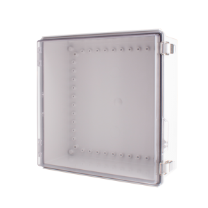 Plastic Enclosure, PC gray body & PC clear cover, P type for molded hinge & stainless steel latch, W13.78 x L13.78 x D5.91" size, IP67 (UL)