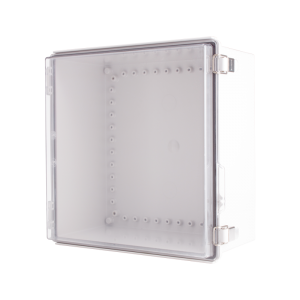 Plastic Enclosure, PC gray body & PC clear cover, P type for molded hinge & stainless steel latch, W13.78 x L13.78 x D7.09" size, IP67 (UL)