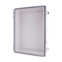 Plastic Enclosure, PC gray body & PC clear cover, P type for molded hinge & stainless steel latch, W13.78 x L17.72 x D4.72" size, IP67 (UL)