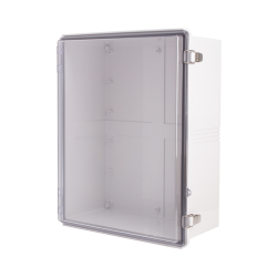 Plastic Enclosure, PC gray body & PC clear cover, P type for molded hinge & stainless steel latch, W15.74 x L19.69 x D7.87" size, IP67 (UL)