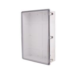 Plastic Enclosure, PC gray body & PC clear cover, P type for molded hinge & stainless steel latch, W20.87 x L28.74 x D7.28" size, IP67 (UL)