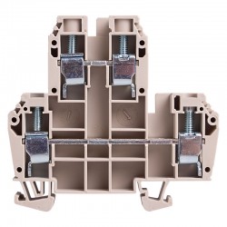 DIN Rail Terminal block, screw clamp, Double level, Feed through, L69xH73xW8mm, 600V 41A, 8-20 AWG, Beige color, 20pcs bundle