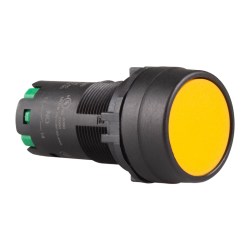 22mm Maintained pushbutton switch, Unibody, IP66 flush head, Push in wiring, 120V 8A, 1NO, Yellow