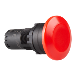 22mm momentary pushbutton switch, Unibody, IP66 Mushroom head, Push in wiring, 120V 8A, 1NO, Red