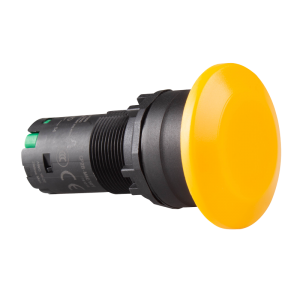 22mm momentary pushbutton switch, Unibody, IP66 Mushroom head, Push in wiring, 1NO, Yellow