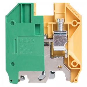 Ground Terminal block, screw clamp, Single level, L70.5xH76xW20mm, 8KV/3, 1/0-6 AWG, Yellow/Green color