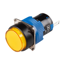 LED Pilot Lamp, 16mm Panel hole, Round head, IP65, Yellow, 24VDC