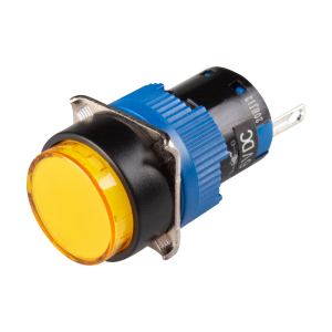 LED Pilot Lamp, 16mm Panel hole, Round head, IP65, Yellow, 12VDC