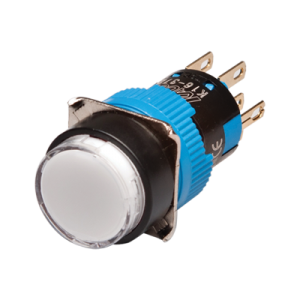 LED Illuminated Momentary Push button, 16mm Panel hole, IP65, Round head, DPDT, White, 6VDC