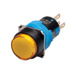 LED Illuminated Momentary Push button, 16mm Panel hole, IP65, Round head, SPDT, Yellow, 24VDC