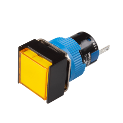 LED Pilot Lamp, 16mm Panel hole, Square head, IP65, Yellow, 12VDC