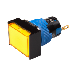 LED Pilot Lamp, 16mm Panel hole, Rectangular head, IP65, Yellow, 12VDC