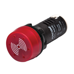 Buzzer, 22mm Panel hole, 80dB, Red LED Indicator, Continuous Sound, 110V AC