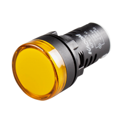 LED Pilot Lamp, 22mm Panel hole, Round head, IP65, Yellow, 110VAC