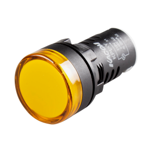 LED Pilot Lamp, 22mm Panel hole, Round head, IP65, Yellow, 24VAC/DC