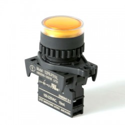 LED Pilot Lamp, 22/25mm Panel hole, Flush head,  12-30VAC/DC, Yellow