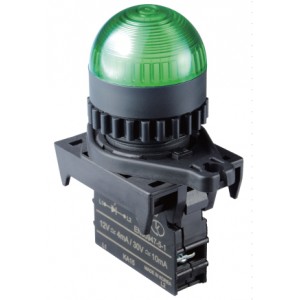 LED Pilot Lamp, 22/25mm Panel hole, Dome head, 12-30VAC/DC, Green