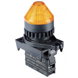 LED Pilot Lamp, 22/25mm Panel hole, Cone head,  12-30VAC/DC, Yellow