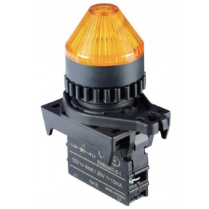 LED Pilot Lamp, 22/25mm Panel hole, Cone head,  110/220VAC/DC, Yellow