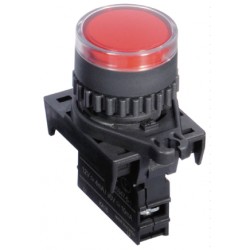LED Pilot Lamp, 22/25mm Panel hole, Flush head,  12-30VAC/DC, Red
