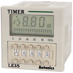 Autonics Timer, LCD 1/16 DIN,10 operation modes, 0.01sec-10hr Setting range, SPDT Timed Out, 24-240 VAC/DC, 8pin (socket req'd) (Old# LE3S-24-240)