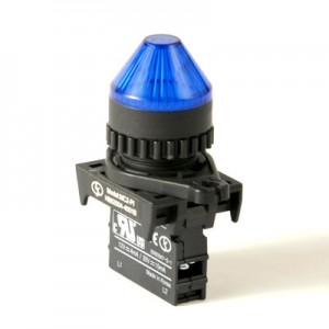 LED Pilot Lamp, 22/25mm Panel hole, Cone head,  12-30VAC/DC, Blue