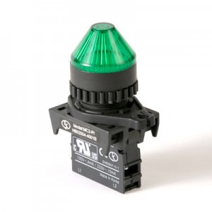 LED Pilot Lamp, 22/25mm Panel hole, Cone head,  12-30VAC/DC, Green