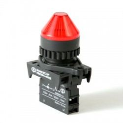 LED Pilot Lamp, 22/25mm Panel hole, Cone head,  12-30VAC/DC, Red