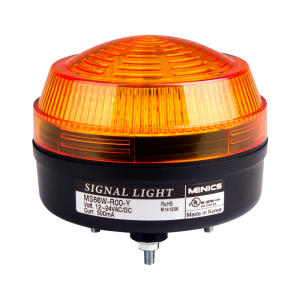 Signal Light, 86mm, LED, Stud Mount, Yellow Lens, Steady+Flashing+Rotating, 80 dB Buzzer, 24 VAC/DC