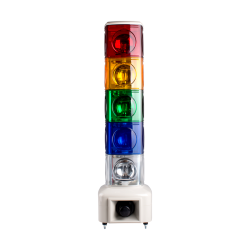 Rotating tower light, 140mm red/yellow/green/blue/clear color 5 stack, 100dB & 3 audible alarms, Stud mount, Terminal connector, 24V DC