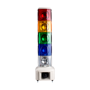 Rotating tower light, 140mm red/yellow/green/blue color 5 stack, 100dB & 3 audible alarm, Stud mount, Terminal connector, 110V AC