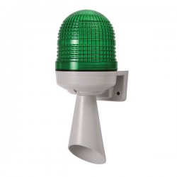 Warning Light, 86mm, Ivory Standard Body, LED, Wall Mounting, Green Lens, Steady/Flashing/Rotating, 3 sirens, 90-240 VAC