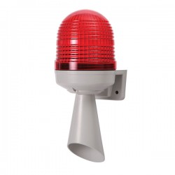 Warning Light, 86mm, Ivory Standard Body, LED, Wall Mounting, Red Lens, Steady/Flashing/Rotating, 3 melodies, 12-24VDC