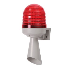 Warning Light, 86mm, Ivory Standard Body, LED, Wall Mounting, Red Lens, Steady/Flashing/Rotating, 3 melodies, 12-24VDC