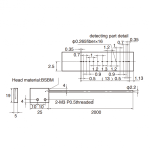 Fiber head, Array, Through-beam, 13mm-wide, Head-on, R25, 2M