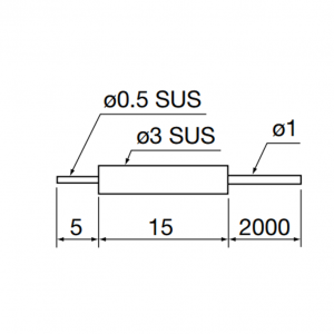 Fiber head, ø3.0mm, ø0.5mm sleeve, Straight, Through-beam, 5mm long, R15 fiber, 2m