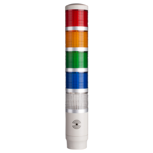 Tower Light, 45mm LED 5 Stack, Steady, 12VAC/VDC, Red, Yellow, Green, Blue and Clear Lens with built-in buzzer
