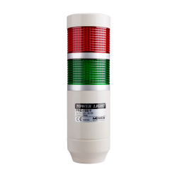 LED stack tower light, 56mm red/green color 2 stack modular, Steady/flash, Pole mounting beige body, 25" prewired, 12V AC/DC