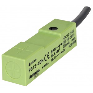 Sensor, Inductive Prox, 12mm Square, 4mm Side Detection, DC, NPN, NC, 3 Wire, 12 - 24 VDC