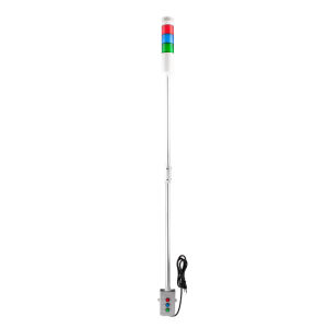 Tower Light, 56mm LED, 3 Stack, 85dB Buzzer on at Red flashing, Blue flashing, Green steady, square vertical Push button control box, 1430mm pole, 110VAC