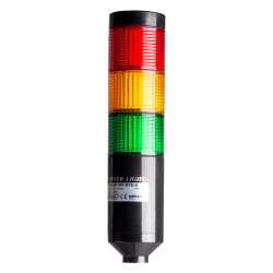 LED stack tower light, 56mm red/yellow/green color 3 stack modular, Steady, Pole mounting black body, 25" prewired, 90-240V AC