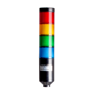 LED stack tower light, 56mm red/yellow/green/blue color 4 stack modular, Steady, Pole mounting black body, 25" prewired, 24 VAC/DC