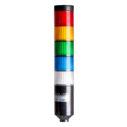 LED stack tower light, 56mm red/yellow/green/blue/clear color 5 stack modular, Steady, Pole mounting black body, 25" prewired, 90-240V AC