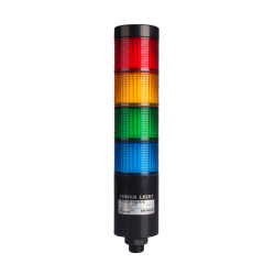 LED stack tower light, 56mm red/yellow/green/blue color 4 stack modular, Steady/flash, Direct mounting black body, 25" prewired, 24V AC/DC