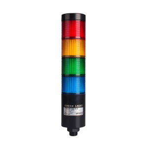 LED stack tower light, 56mm red/yellow/green/blue color 4 stack modular, Steady, Direct mounting black body, 25" prewired, 90-240V AC