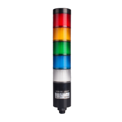 LED stack tower light, 56mm red/yellow/green/blue/clear color 5 stack modular, Steady/flash, Direct mounting black body, 25" prewired, 24V AC/DC
