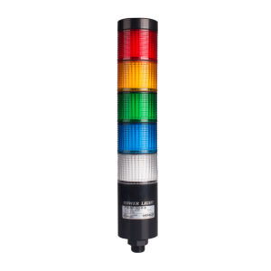 LED stack tower light, 56mm red/yellow/green/blue/clear color 5 stack modular, Steady, Direct mounting black body, Terminal connector 90-240V AC